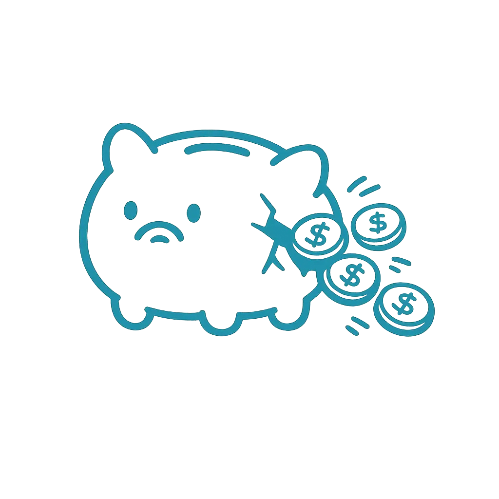 Piggy bank with coins falling out